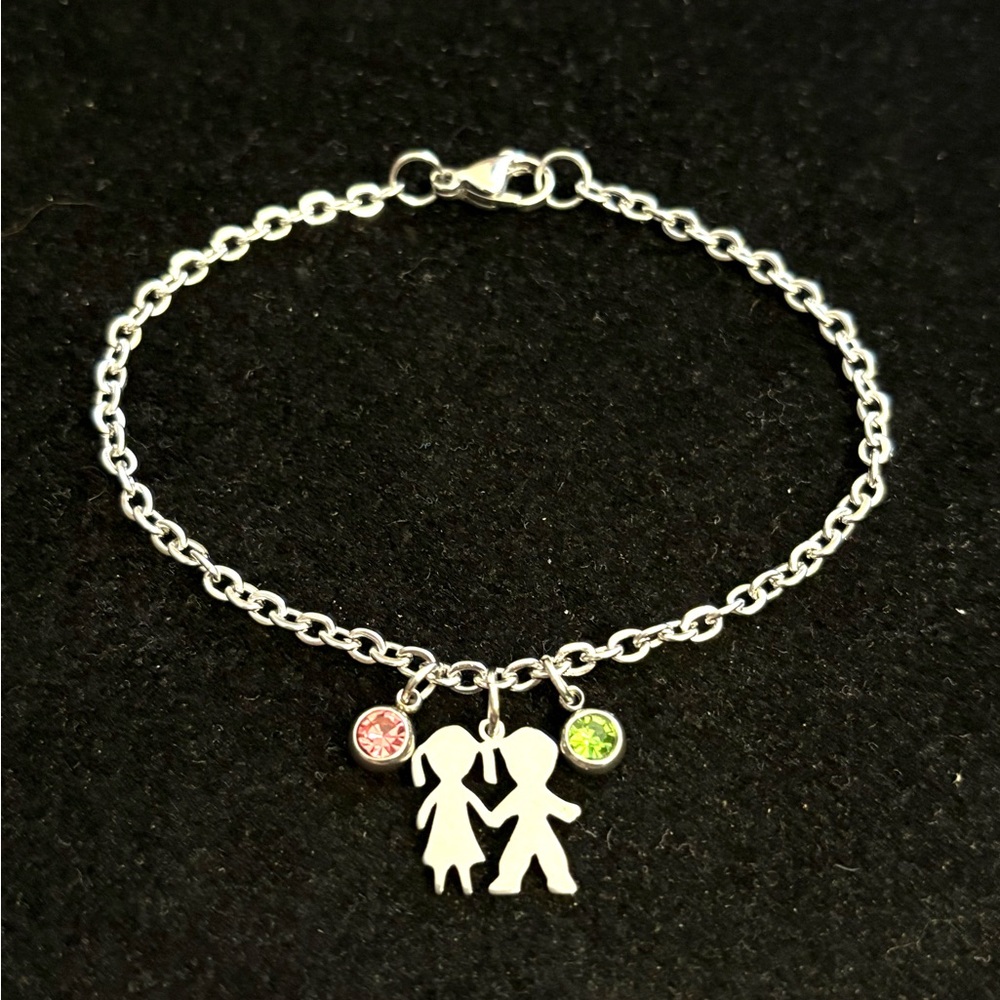 Girl and Boy charm bracelet with birthstones